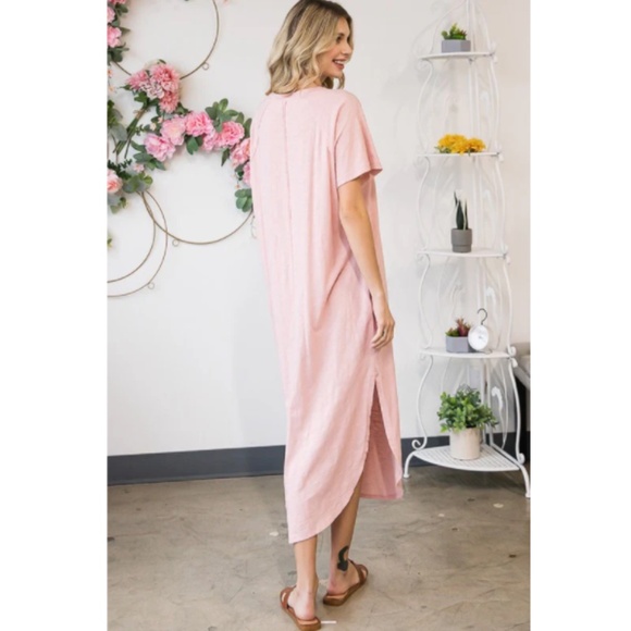 🌞 “The Maria" Pink Cotton Midi Dress with Pockets - Picture 3 of 3
